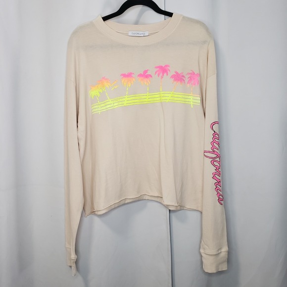 Daydreamer Tops - Daydreamer California Palms Long Sleeve Cream Shirt Tee Size M